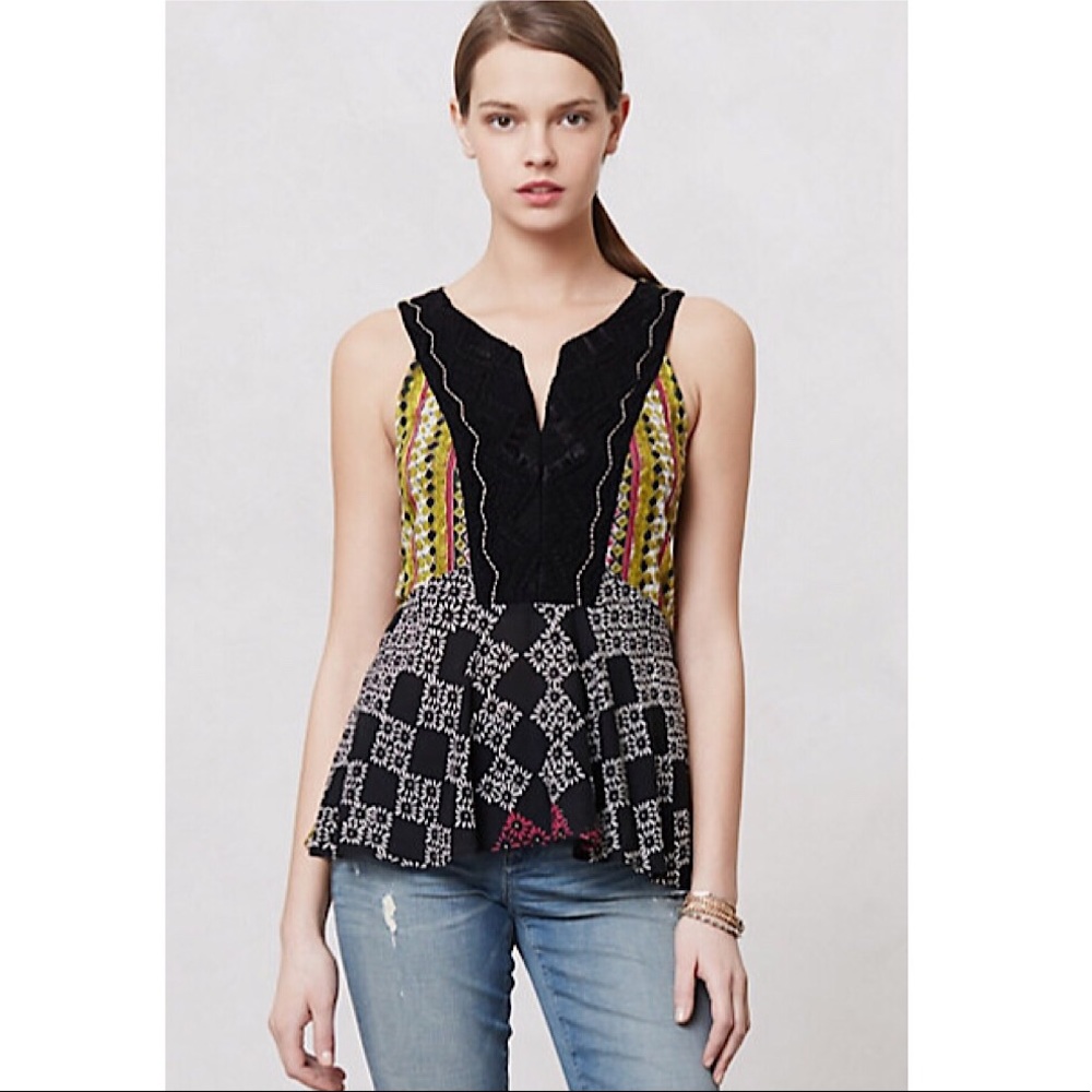 Anthropologie Stitched Tile Tank by Meadow Rue